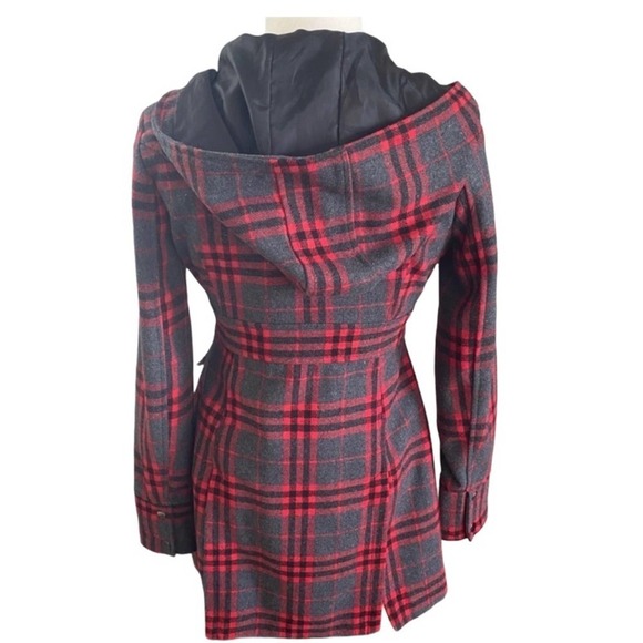 Wet Seal Plaid Red and Gray Wool Pea Coat Small - Picture 4 of 6
